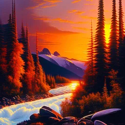 Sydney Laurence Painting of Raging River at sunrise in alaska