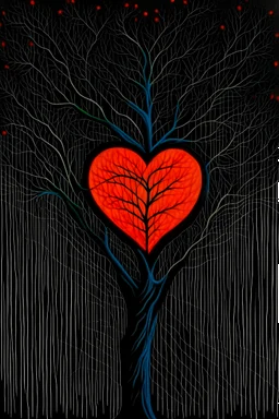 heart and and black lines and tree and oil paints by Gaspard Dughet