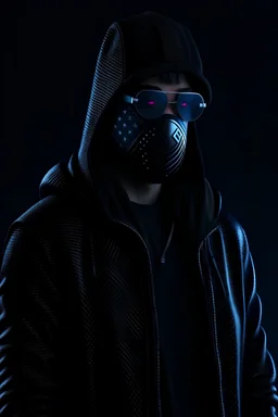 Designing for cyberpunk, a man in a black jacket, wearing a mask, 3d render