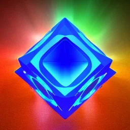 a blue metallic 4d Tesseract inside a 4d orange rotating cube in a four dimension environment