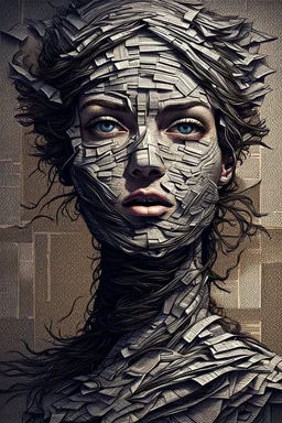 Beautiful face made of newspaper, trending on artstation, sharp focus, studio photo, intricate details, highly detailed,:y.k: by greg rutkowski Modifiers: digital painting fantasy beautiful Greg Rutkowski beautiful face, surreal