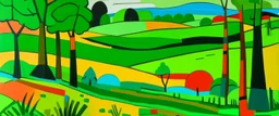 A green grassland near a clearing painted by Stuart Davis