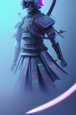 Futuristic Neon crystal skeleton samurai smoke