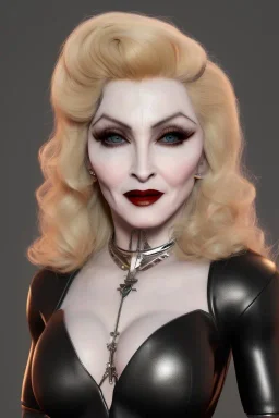 Madonna as evil queen in leather, voluptuous,