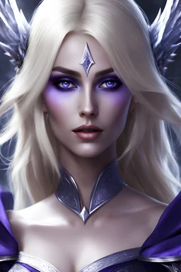 masterpiece, rounded eyes, perfect face ,white wings, female drow wizard, blonde hair, 4k