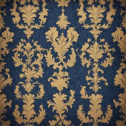 Hyper Realistic navy-blue & golden multicolor grungy rustic damask texture with vignette effect