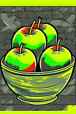 Vintage pop art style of a bowl of sliced apples