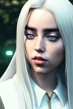 Billie Eilish, Maid Costume, high detail, realistic, 8k, not to be distinguished from a photo, identical pupils