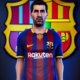 portrait of sadam hussain, head and torso, fc barcelona jersey number 1 0, dark blue, maroon red, unreal engine 5, trending on artstation, octane render