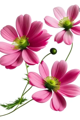 two pink cosmos flowers isolated on white