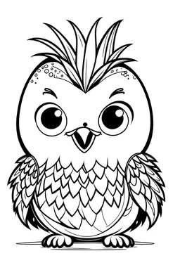 cute cartoon pineapple merged with penguin Fruitimal, line art, detailed, white and black, only use outline, no shadows, white background, dark outlines, no color, coloring book, pixar style