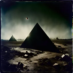 Photorealistic polaroid nothingness and distress, wasteland night Max Ernst Hieronymus Bosch, volumetric light, movie shot, details, high contrasts, nightmare, hypermaximalist