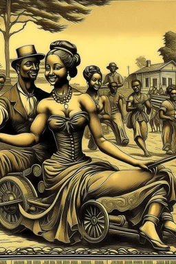 Create an image representing the "fancy girl" industry controlled by Armfield and Franklin, with scenes of transportation and trade. Depict the contrast between the lives of slaves considered "fancy girls" and other slaves during that era.