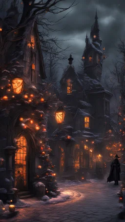 10k resolution, Goth Christmas scene in Halloween Town