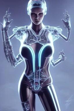 cyberpunk, black latex body, women, body portrai, big boobs, highlight eyes perfect, skin, tron, cyborg, perfekt sexy, real, dream, hr giger