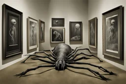 minimalist neo surrealism, nightmarish many legged slimy creature crawling out of framed picture, creepy spindly legs, haunting nightmare-scape, mysterious sinister colors, by Joel Peter Witkin, by Suguru Tanaka, Photoreal.