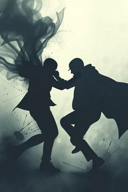 a chaotic, abstract image of two shadows killing one another