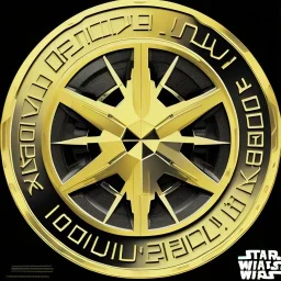 super embossed and photorealistic "STAR WARS" text, caption, shiny, photorealistic gold and silver and black metallic, reflective, centered, intricate