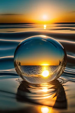 Transparent ball on the sea with sun reflections captured by a Sony camera