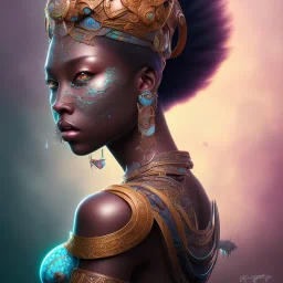 sango fantasy, fantasy magic, intricate, sharp focus, illustration, highly detailed, digital painting, concept art, matte, masterpiece head sexy view black African beauty black afro hair space lady turquoise tiger skin African African princess