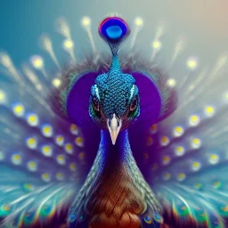 peacock face,surreal, Unreal Engine 5, lens macro,sharp focus, realistic, hyper detailed, studio lighting, neon light