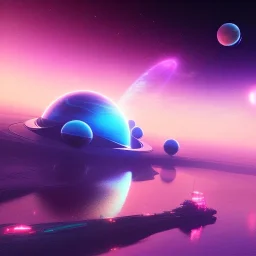 sweet galactic vibe, planets universe, very beautiful blue spaceship, light, very real atmosphere, 8k color pink