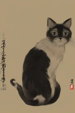 cat, ukiyo-e, highly detailed, black and white