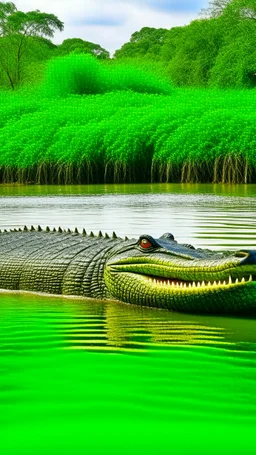 Green mystery lake, large crocodile