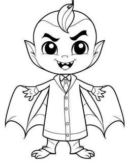 outline art for halloween coloring pages for kids with cartoon cute happy dracula , white background, Sketch style, full body, only use outline, clean line art, white background, no shadows and clear and well outlined, coloring page for kids, kawaii style