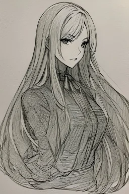 1girl, dress, long hair, monochrome, sketch, solo, traditional media, жемчуг