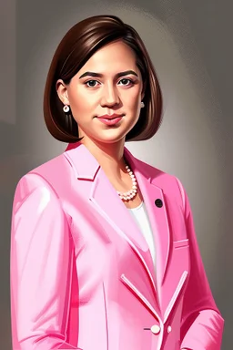 Extremely rich young female politician portrait in all pink outfit