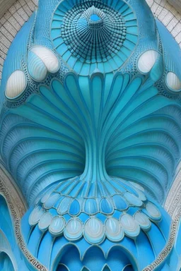 a blue and turquoise cathedral in a vertical Nautilus shell by artist "Dorian Haqmoun"