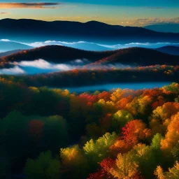 Blue Ridge Parkway, North Carolina and Virginia,aerial view,cloudy,extremely detailed digital painting, high resolution,8k, realistic, beautiful, volumetric lighting, mystical colors ,perfectly centered image, perfect composition, rim light, beautiful lighting,masterpiece, stunning scene, raytracing, anatomically correct, in the style Van Gogh and robert e howard and Ken Kelley and Ohrai Noriyoshi and Simon Bisley and tomzj1.