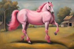 a pink horse like a 19th painting