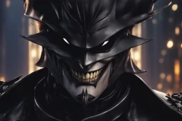 The batman who laughs in 8k solo leveling shadow artstyle, joker smile, darkness them, cover all face, full body, apocalypse, cover eyes, intricate details, highly detailed, high details, detailed portrait, masterpiece,ultra detailed, ultra quality
