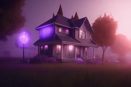 section 8 housing, african americans, night time , unity, scriptable render pipeline , lighting , volumetric , global illumination, fog , purple emission , purple tone.