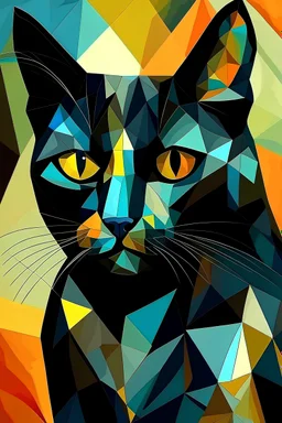 "gato negro mirando al frente cubismo" geometrizado con fondo de color