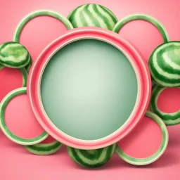 Round picture frames in the colors of watermelon with a light background for tubes