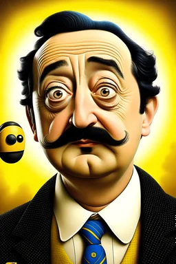 Realistic Portrait of Salvador Dali with the moustache and he is bring WALL-E robot a character by pixar
