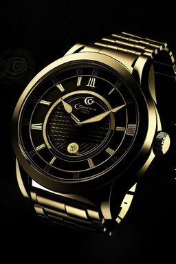 Create an image that prominently displays the logo and signature design elements of a renowned luxury watch brand known for its solid gold models.