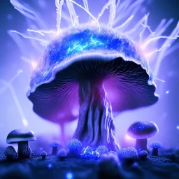 Spherical Frost metal magic armoured lightning glowing Mycelium MUSHROOM stars galaxy SPACE lANDSCAPE BURNING IN BLUE FLAMES hellfire abyss math chaos