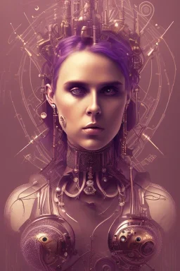 Abstract steampunk, purple tones,Danish singer MØ face,