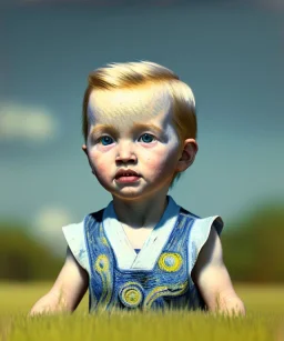 Van Gogh toddler, full body, jump, dramatic lighting, hyper realistic