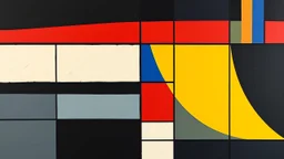 Abstract postmodern art piece, vibrant colors, geometric shapes and patterns, by Piet Mondrian and Wassily Kandinsky, (long shot), minimalistic style.