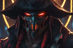 Pyke venom in 8k solo leveling shadow artstyle, pirate them, mask, close picture, rain, neon lights, intricate details, highly detailed, high details, detailed portrait, masterpiece,ultra detailed, ultra quality