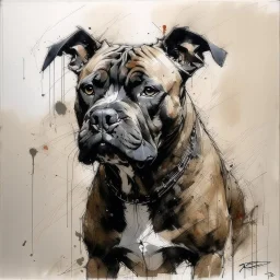 Brindle Staffie dog with gentle expression in the style of Willem Haenraets, Yoji Shinkawa, Guy Denning, Florian Nicolle