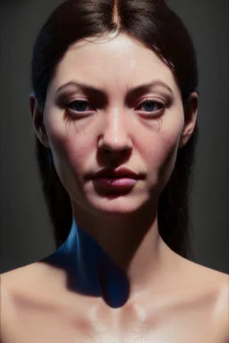 Realistic image, waist up portrait, sexy woman. Blue muppet head to woman head, concept art, smooth, unreal engine 5, god lights, ray tracing, RTX, lumen lighting, ultra detail, volumetric lighting, 3d, finely drawn, high definition, 4k.