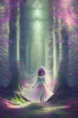 Forest Fairy walking, detailled, grapic novel, soft colours