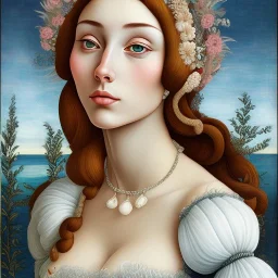 portrait of a beautiful brunette busty woman Sandro Botticelli style