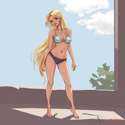 a pretty blonde woman, skinny, relaxed, digital art, stylised